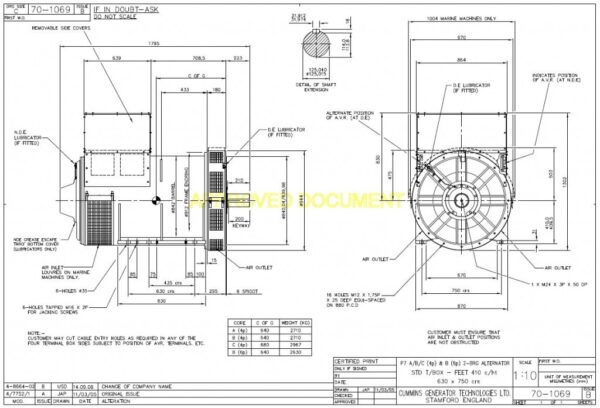 Zeichnung Stamford Industrie Gen PE734C2 GE-Spec